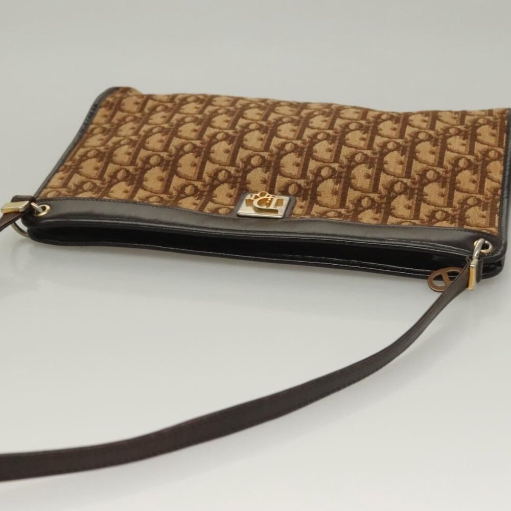Authentic Christian Dior Trotter Canvas Shoulder Bag Brown Gold - Picture 13 of 16